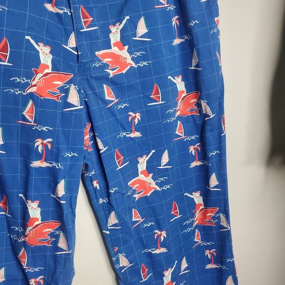 Tipsy Elves Santa Shark Tropical Print Pants Blue Size Large Christmas Holiday - Picture 7 of 16